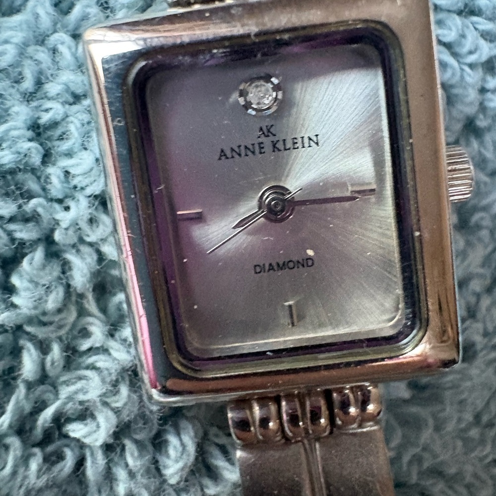 Anne Klein Silver Square Watch with Diamond Detail